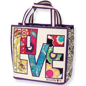 Brighton NEW Love Groove II Canvas Tote Multicolor Bag Shopper 70s Hearts